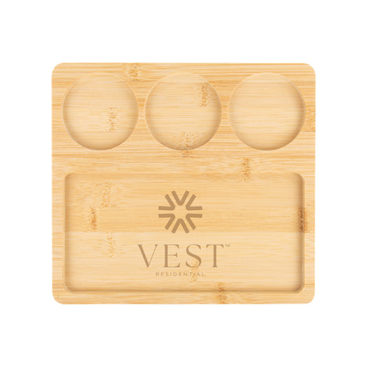 Bamboo Serving Tray with Ceramic Bowls